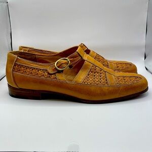 Valentino Vintage Tan Leather Woven Loafers Golden Brown - 10.5